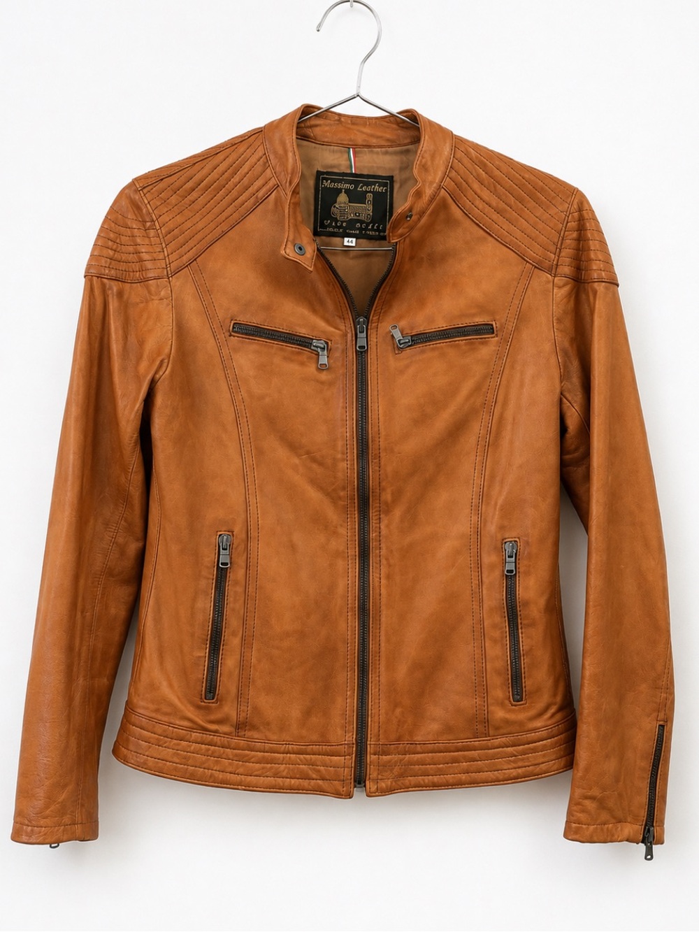 Massimo Cognac Leather Moto Jacket